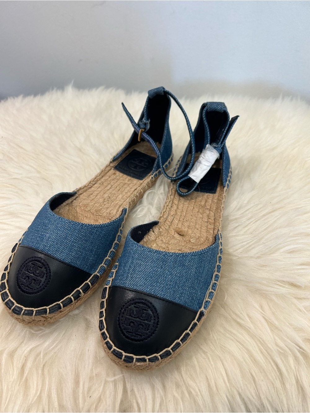 Tory Burch Blue Denim Espadrille with Black Toe Cap size5
